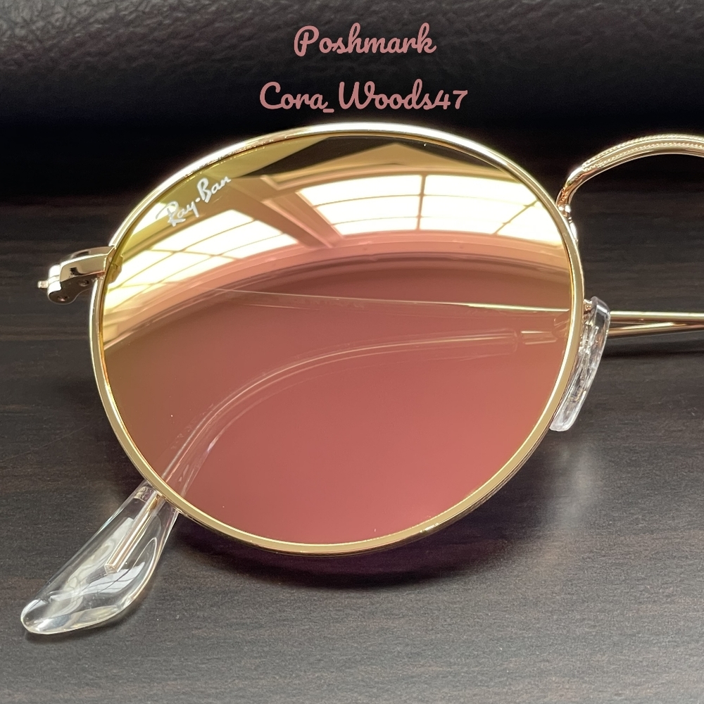 Ray Ban Round Metal Pink Flash Lenses RB3447 Gold Frame Unisex New - Picture 4 of 16